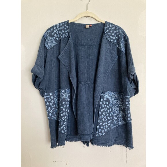 Pilcro Anthropologie Kimono Jacket Denim SMALL Blue Oversized Open Front - Picture 2 of 6